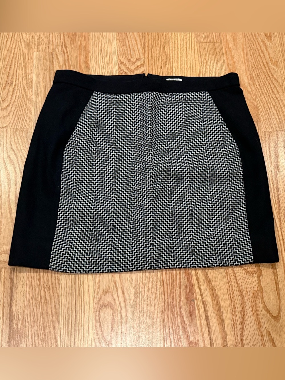J. Crew Black Mini Skirt with Black-and-White Chevron Panel